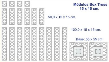 Box Truss em Alumínio módulos diversos de 15x15.